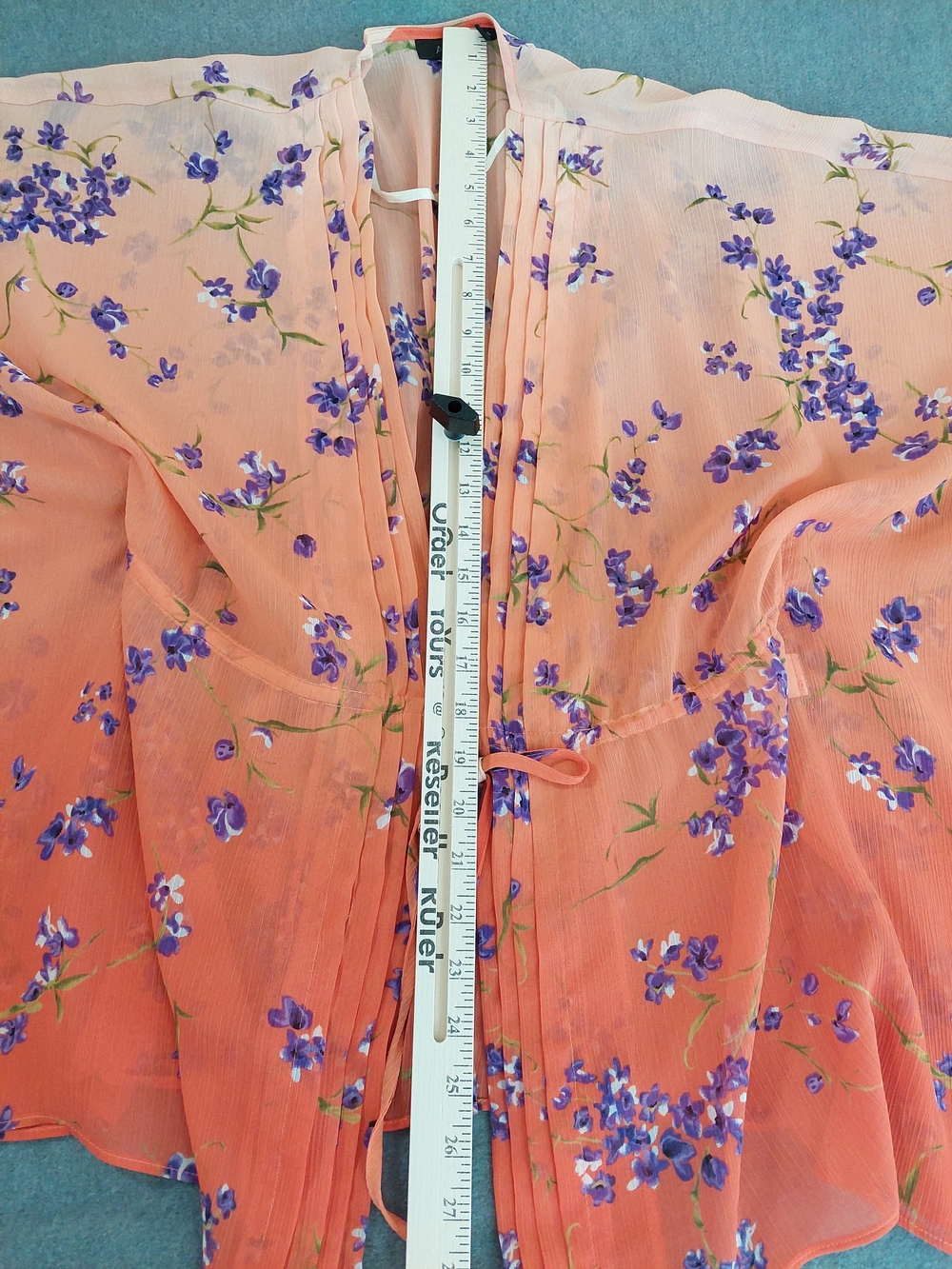 Apt. 9 Floral Ombre Sheer Kimono Wrap Coral Purple Boho Chiffon Medium - Picture 4 of 8